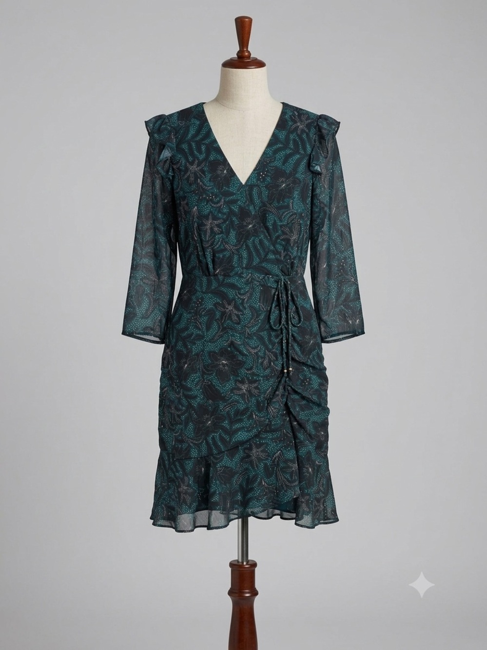 Sam Edelman Navy/Green Printed Wrap-Style Midi Dress